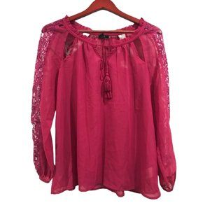 Jessica Simpson Lorette Peasant Blouse Raspberry Radiance Small